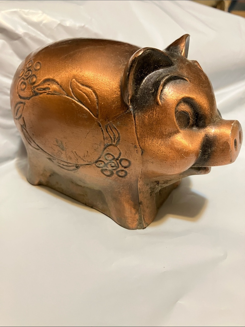 Copper and brass floral metal pig vintage mid century decor